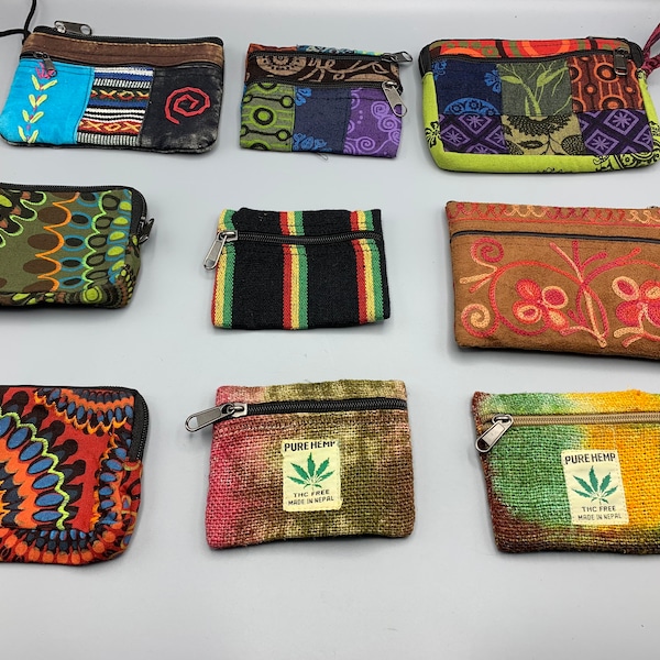 Hemp or Cotton or VEGAN Suede Coin Purse Wallet Pouch Gift Gifts FAST SHIPPING!