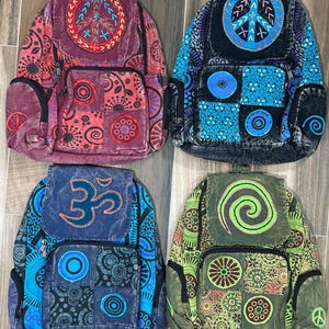 Cotton Stonewashed Peace Backpack Beach Travel Festival Hiking School Rucksack Hippie Bag Yoga Purse Men&#39;s Women&#39;s Gift Gifts FAST SHIPPING!