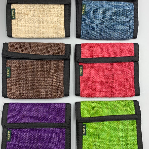 Hemp Wallet Bi Fold Velcro 100% Hemp Zipper Pocket Handmade Men's Women's Gift Gifts FAST SHIPPING!