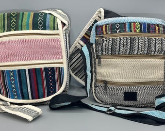 Hemp and Cotton Purse Crossbody Messenger Hippie Travel Beach Hiking Cruise Bag Six Zipper Pockets Adjustable Strap Gift Gifts FAST SHIPPING