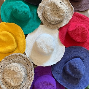 Hemp or Cotton Hat Bendable Rim Crochet Straw Beach Sun Travel Cruise Essentials Market Boho Hippie Women&#39;s Gift Gifts FAST SHIPPING!