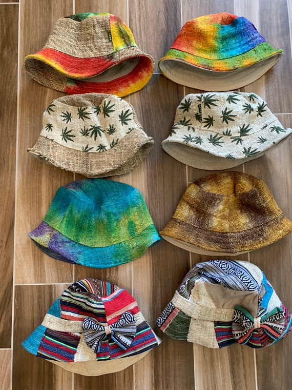 Hemp Bucket Hat Hemp Tie Dye Mens Womens Sun Festival Beach Boonie Cover  Unisex Hat Inner Cotton Lining Gift Gifts FAST SHIPPING 