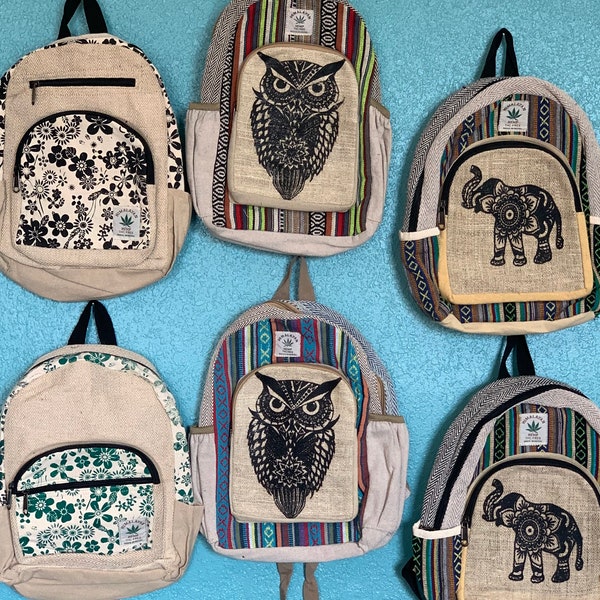 Hemp Backpack Laptop Bag Purse Owl Elephant Flowers Beach Travel Festival Hiking School Rucksack Yoga Hippie Gift Gifts FAST SHIPPING!