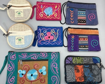Hemp or Cotton or VEGAN Suede Coin Purse Wallet Pouch Travel Bag Gift Gifts FAST SHIPPING!
