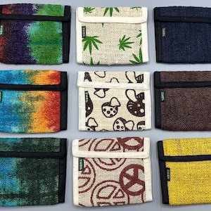 Carteira de cânhamo com duas dobras, velcro, 100% cânhamo, zíper, bolso, tingimento, cogumelo da paz, presente feito à mão para homens e mulheres, ENVIO RÁPIDO!