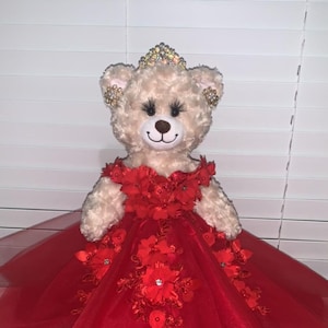 Quinceanera Princess Bear/Doll with Red Floral Dress/Custom Dress