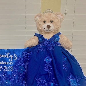 Quinceanera Princess Bear/Doll with Royal Blue Dress with Sequined Floral Appliques /Custom Dress