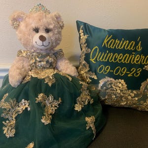 Quinceanera Princess Bear/Doll with Green/Gold Dress/Custom Dress