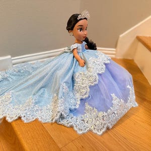 Quinceanera Princess Doll/Bear with Light Blue/lavender Layered Dress/Custom Dress