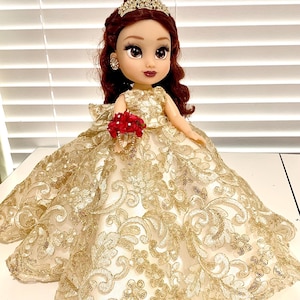 Quinceanera Princess Bear/Doll with custom champagne dress with bow