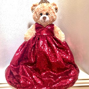 Quinceanera Princess Bear/Doll with burgundy sequined dress.