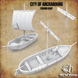 Fishing Boat w/ Sail 28/32mm | Custom-Crafted Fantasy Ship Model for Tabletop RPGs (Dungeons & Dragons/DnD), Wargaming, Dioramas or Display