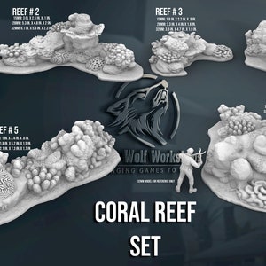 Coral Reef Set 28/32MM | Treasure Island | 3D Printed Fantasy Tabletop Miniatures Props Dungeons and Dragons DnD D&D | Reef Coral Fish Ocean