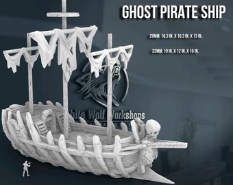 Ghost Pirate Ship 28/32mm | Dark Realms | 3D Printed Tabletop Miniatures Props | Dungeons and Dragons, DnD, D&D, Pathfinder Ship Boat Pirate