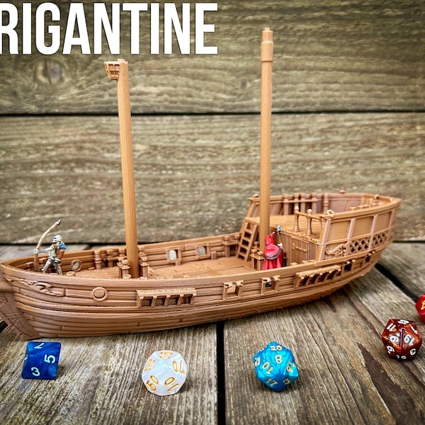 Brigantine 28MM | Île au trésor | Figurines de table fantaisie imprimées en 3D, accessoires Donjons et dragons D&D D&D | Pirates | Bateau | Expédier