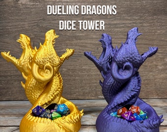 Dueling Dragons Dice Tower | 3D Printed Tabletop Fantasy Role Play RPG Gaming Props - Dungeons and Dragons DnD D&D Wargaming | Kekreations3D