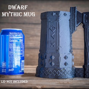 Dwarf Mythic Mug Stein | Tabletop Fantasy Role Play RPG Gaming Cosplay Props - Dungeons and Dragon DnD D&D Pathfinder | Drink Holder