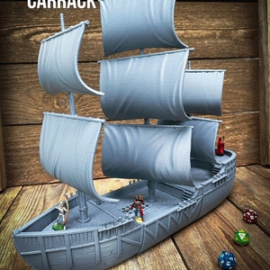 3 Masted Carrack - 28/32mm | Custom-Crafted Fantasy Ship Model for Tabletop RPGs (Dungeons & Dragons/DnD), Wargaming, Dioramas or Display