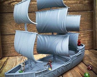 3 Masted Carrack - 28/32mm | Custom-Crafted Fantasy Ship Model for Tabletop RPGs (Dungeons & Dragons/DnD), Wargaming, Dioramas or Display