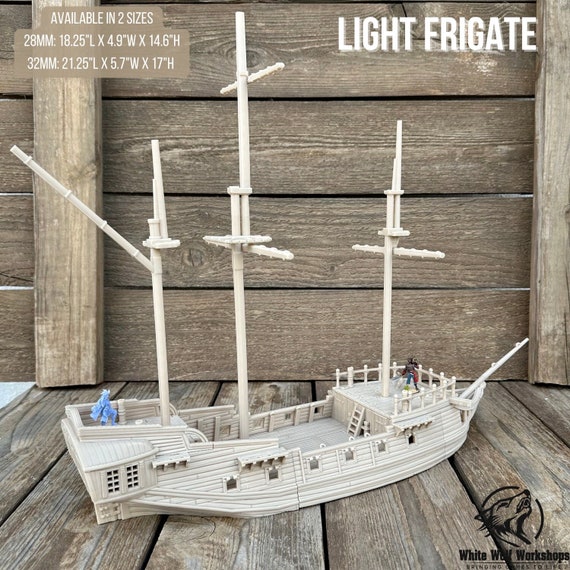 Light Frigate 28/32MM Treasure Island 3D Printed Fantasy Tabletop  Miniatures Props Dungeons and Dragons Dnd D&D Pirate Boat Ship 