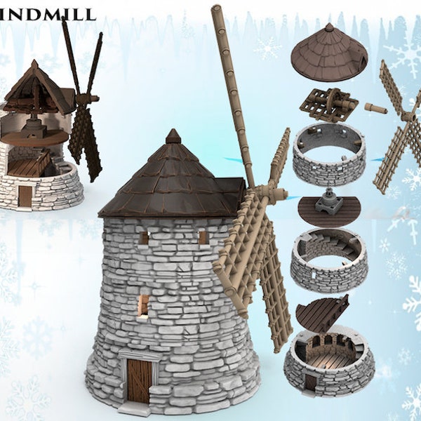 Windmill 28/32 mm | Tabletop Fantasy Wargaming Role Play RPG Miniatures, Props and Terrain | Dungeons and Dragons, DnD, D&D, Pathfinder