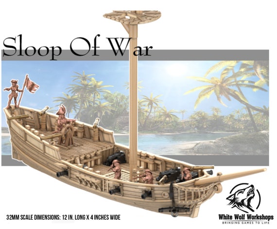 Sloop of War 28MM Treasure Island 3D Printed Fantasy Tabletop