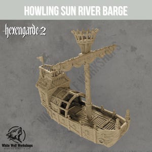 Howling Sun River Barge 28/32MM | Custom-Crafted Fantasy Model for Tabletop RPGs (Dungeons & Dragons/DnD), Wargaming, Dioramas or Display