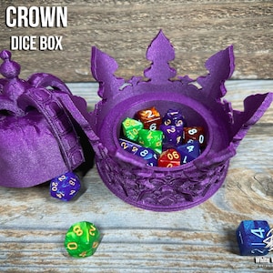 Crown Dice Vault Box | Custom-Crafted Fantasy Dice Storage for Tabletop RPGs (Dungeons & Dragons, DnD), Wargaming, or Display