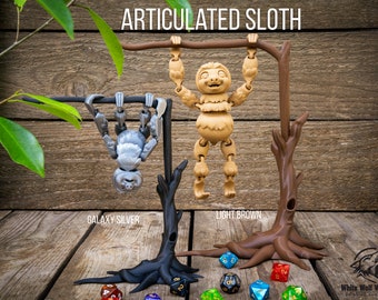 Articulated Sloth and Tree Toy | Tabletop Fantasy Game | Desk Office Classroom Fidget Sensory Gift | FlexiFactory