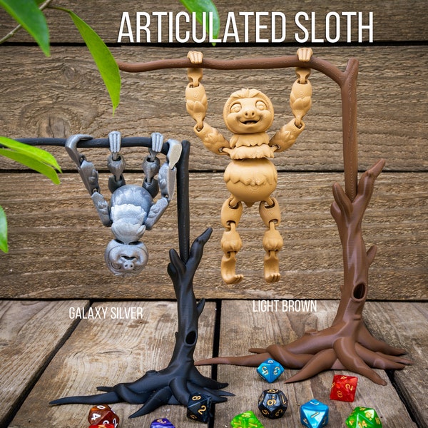 Articulated Sloth and Tree Toy | Tabletop Fantasy Game | Desk Office Classroom Fidget Sensory Gift | FlexiFactory