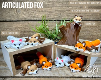 Articulated Fox with Tree Stump | 3D Printed Articulated Toy | Tabletop Fantasy Game | Desk Office Classroom Fidget Sensory Gift | McGybeer