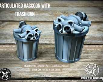 Articulated Raccoon with Trash Can | 3D Printed Trash Panda | Tabletop Fantasy Game | Desk Office Classroom Fidget Sensory Gift | McGybeer