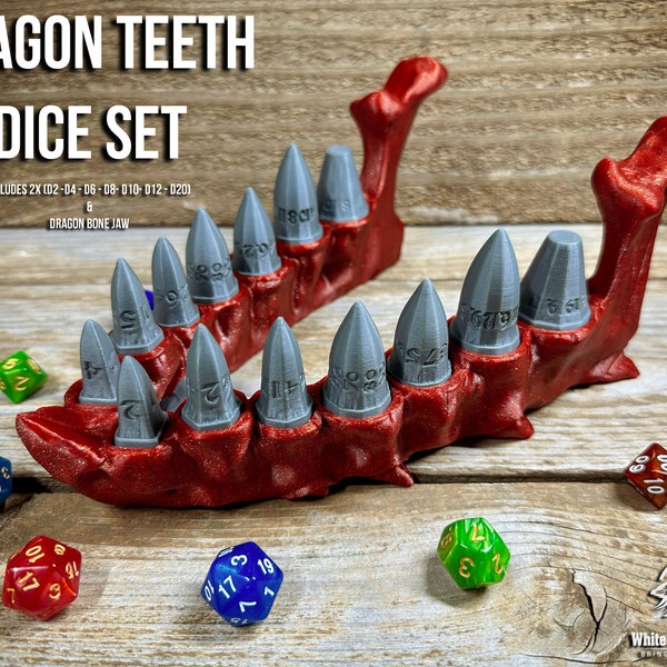 Dragon Teeth Dice Set | Tabletop Fantasy Role Play RPG Gaming Cosplay Props - Dungeons and Dragons DnD D&D | Ars Moriendi Dice Teeth Dragon