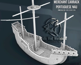 Merchant Carrack  28MM | Treasure Island | 3D Printed Fantasy Tabletop Miniatures Props Dungeons and Dragons DnD D&D | Pirate | Boat | Ship