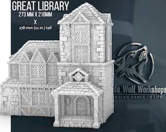 Great Library - 28/32mm | Leichheim | 3D Printed Tabletop Fantasy Miniatures and Props | Dungeons and Dragons, DnD, D&D, Pathfinder