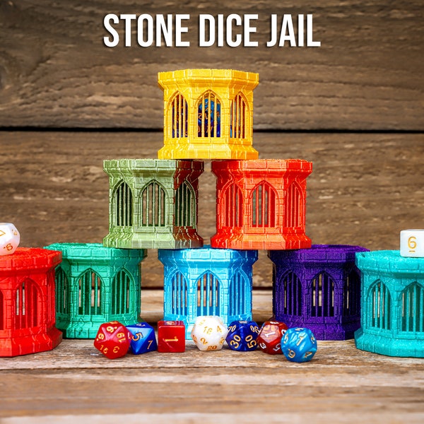 Stone Dice Jail o Prison Box / Tavolo Fantasy Gioco di ruolo Oggetti di scena e regali - Dungeons and Dragons, DnD, D&D / Fates End