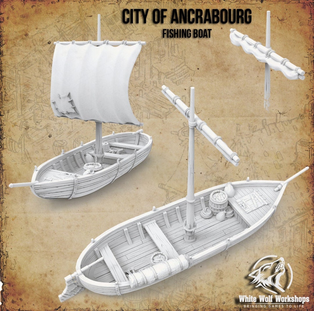 Fishing Boat With Sail 32mm Ancrabourg 3D Printed Tabletop Miniatures
