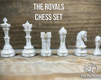 The Royals Chess Set - Full Set - White and Black Pieces - Weighted - 90 percent infill high detail - Board Games - Premium Chess Set