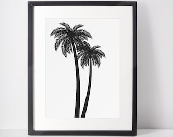 Palm Trees Sketch Print, Digital Download, Palm Trees Wall Art, Botanical Drawing Printable Art, Black and White Exotic Art, Simple Print