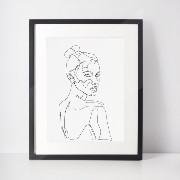 One Line Art Woman Printable, Digital Download, Body Contour Wall Art, Black and White Design, Minimalist Style, Woman Sketch Printable Art