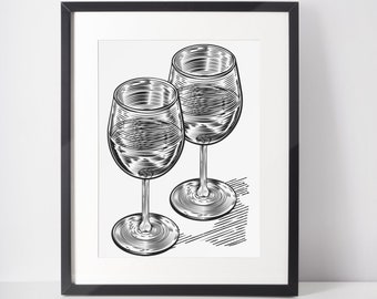 Two Wine Glasses Printable Digital Download Bar Décor | Etsy