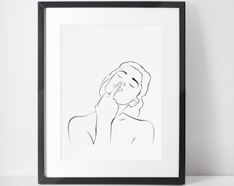 Middle Finger Woman Sketch, Digital Download, Line Art Woman Print, Minimalist Printable Art, Woman Drawing Wall Décor, Simple Woman Print