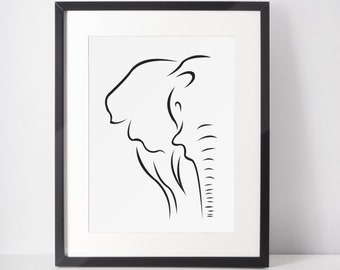 Elephant Sketch Wall Art, Digital Download, Animals Printable Décor, Animals Line Art Design, Animal Wall Art Design, Minimalist Cute Art