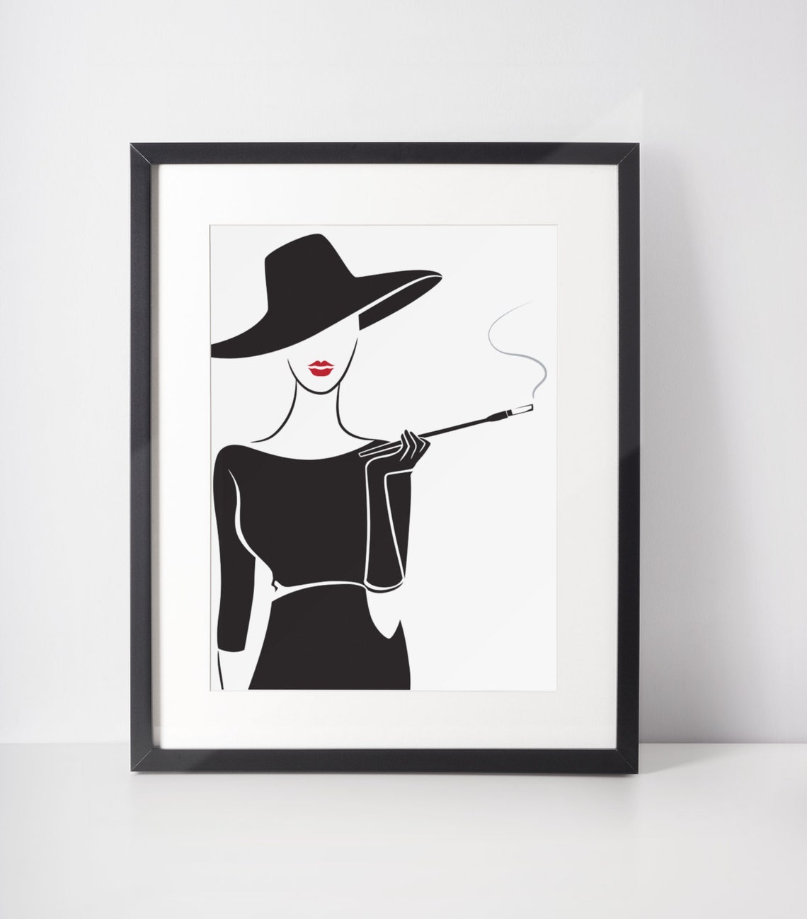 Classy Woman Wth Cgarette Wall Art, Dgtal Download, Black And Whte