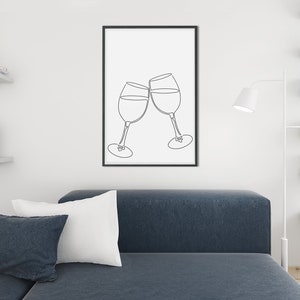 Two Wine Glasses Printable, Digital Download, Bar Décor, Kitchen Décor, Alcohol Printable, Black ...