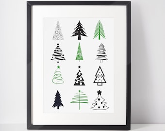 Christmas Trees Print, Digital Download, Winter Wall Art, Christmas Gift Instant Download, Christmas Tree Wall Art, Printable Holidays Art