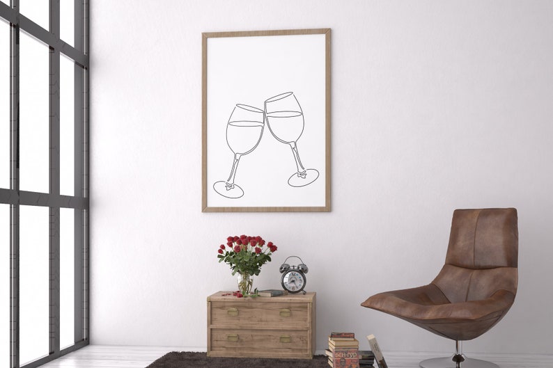 Two Wine Glasses Printable, Digital Download, Bar Décor, Kitchen Décor, Alcohol Printable, Black ...