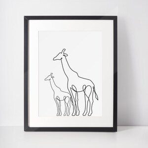 Giraffes Sketch Wall Art, Digital Download, Animals Printable Décor, Giraffe Line Art Design, Animal Wall Art Design, Minimalist Cute Art