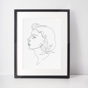 One Line Art Woman Printable, Digital Download, Face Contour Wall Art, Black and White Design, Minimalist Style, Woman Sketch Printable Art