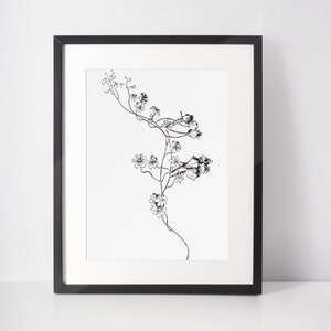 Vintage Plant Print, Digital Download, Botanical Wall Art, Simple Flower Wall Décor, Black and White Plant Sketch, Flowers Drawing Wall Art